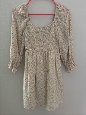 Hollister Cream and Yellow Floral Smocked Dress